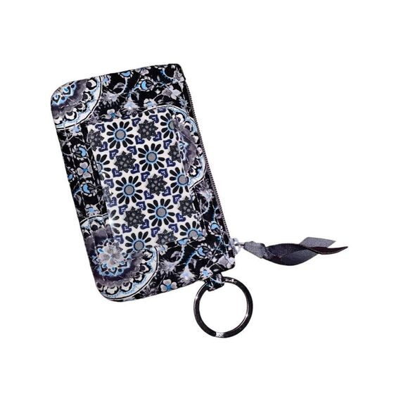 VERA BRADLEY Zip ID Case Wallet Charcoal blue Medallion RARE keychain - Picture 1 of 5